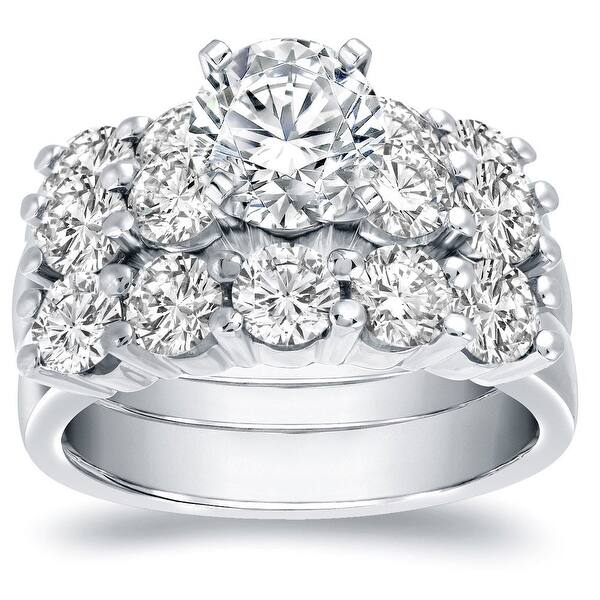 Auriya 14k Gold 4 4 5ctw Classic 5 Stone Diamond Engagement Ring Set 3pc On Sale Overstock 11536302