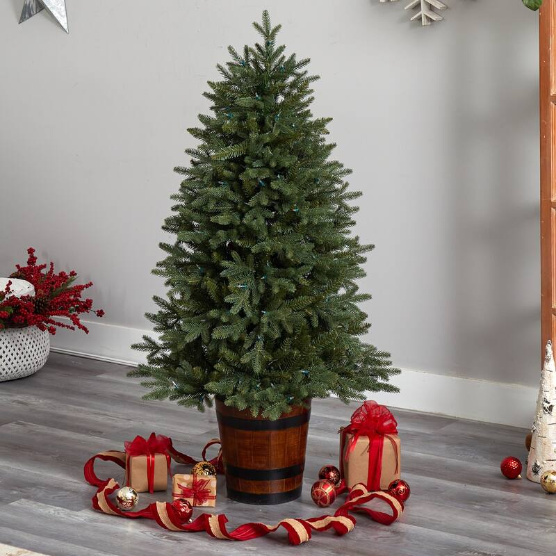 5Ft Pre-Lit Christmas Tree with Lights & Planter - Holiday Decor, Artificial Evergreen Tree, Festive Home Accent - Green - 60