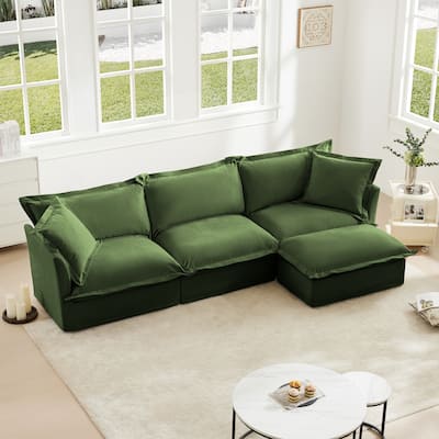 120" Oversized Sectional Sofa Couch w/ Removable Ottoman & 2 Pillows