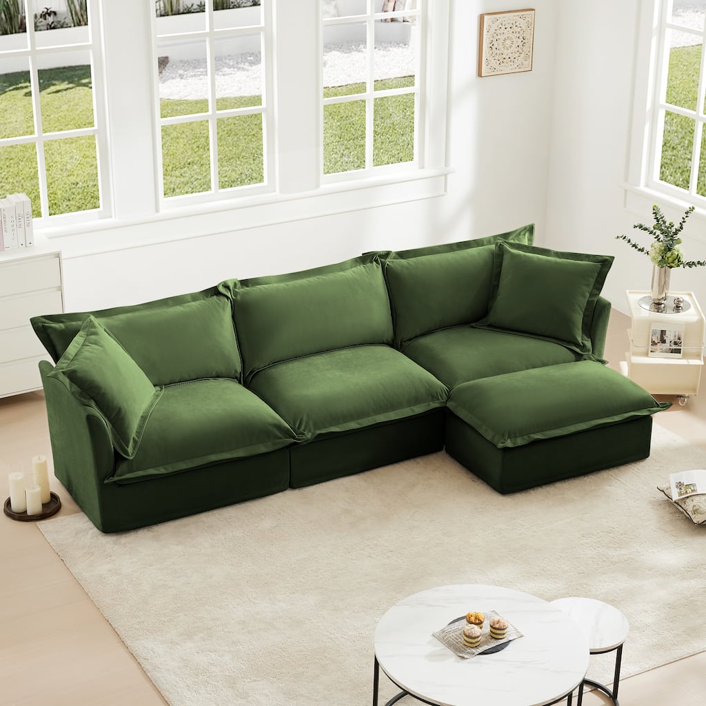 120" Oversized Sectional Sofa Couch w/ Removable Ottoman & 2 Pillows