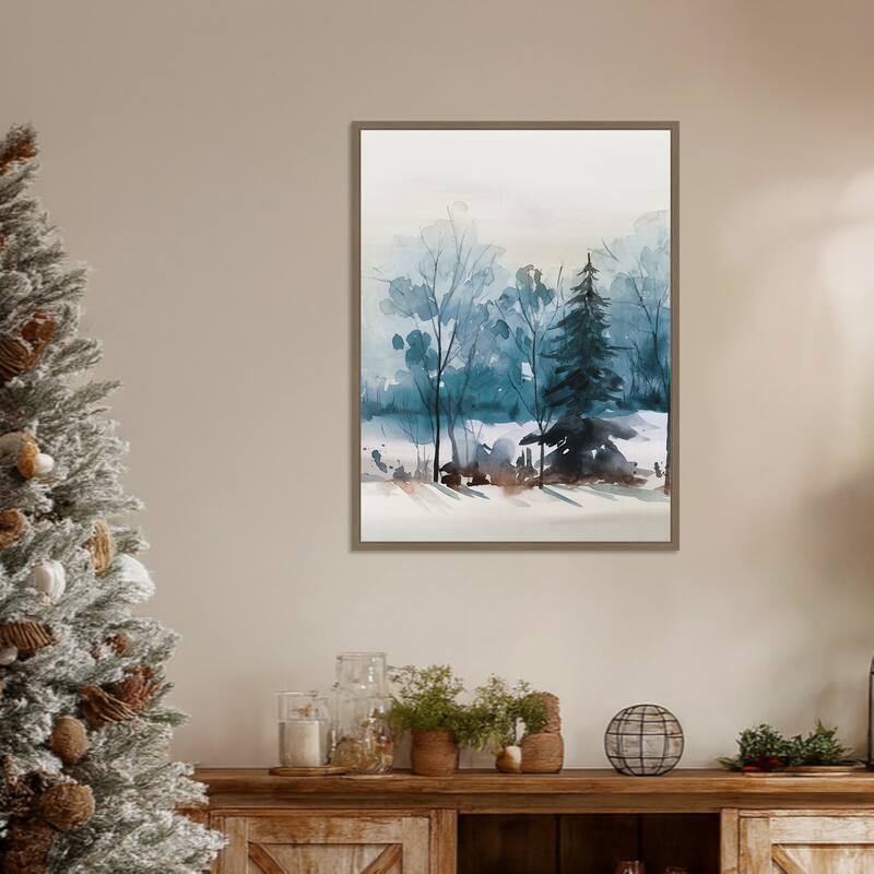 Dusty Blue Trees III by Isabelle Z Framed Canvas Wall Art Print - Sylvie Dark Gold