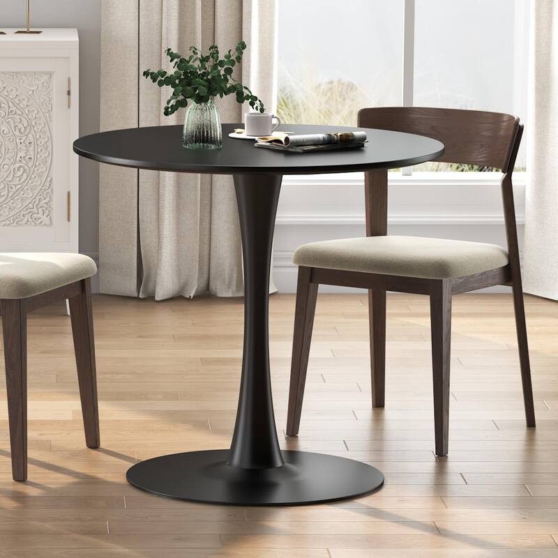 Mid-Century Modern Round Kitchen or Dining Table with Steel Pedestal Base for Dining Room - 31.5"