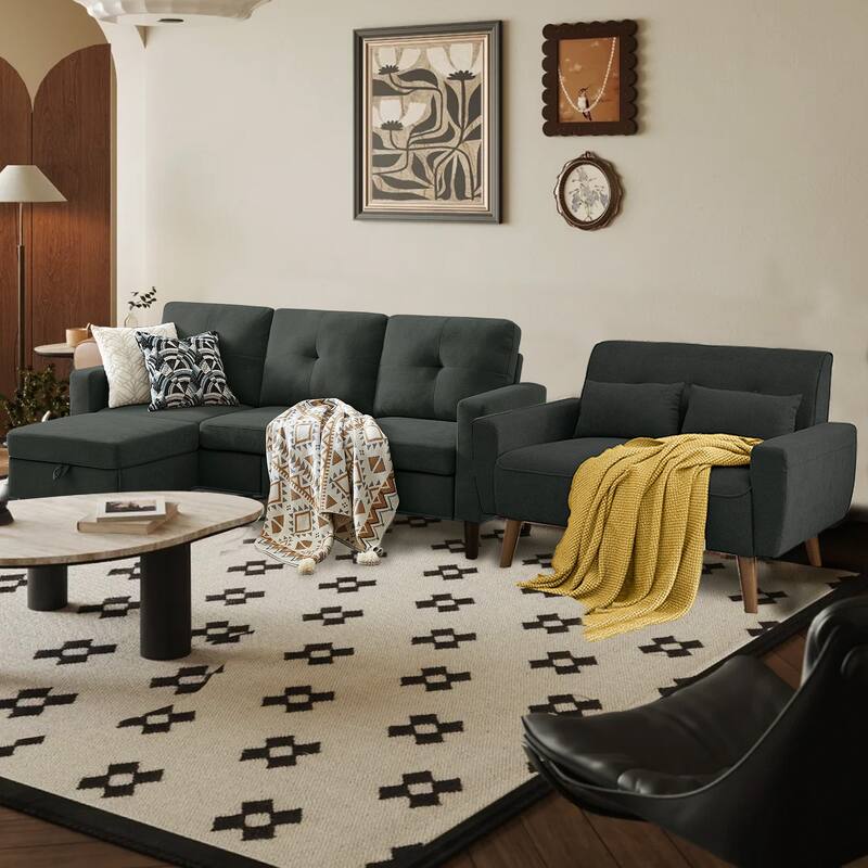 3 Pieces Living Room Set with Storage Ottoman