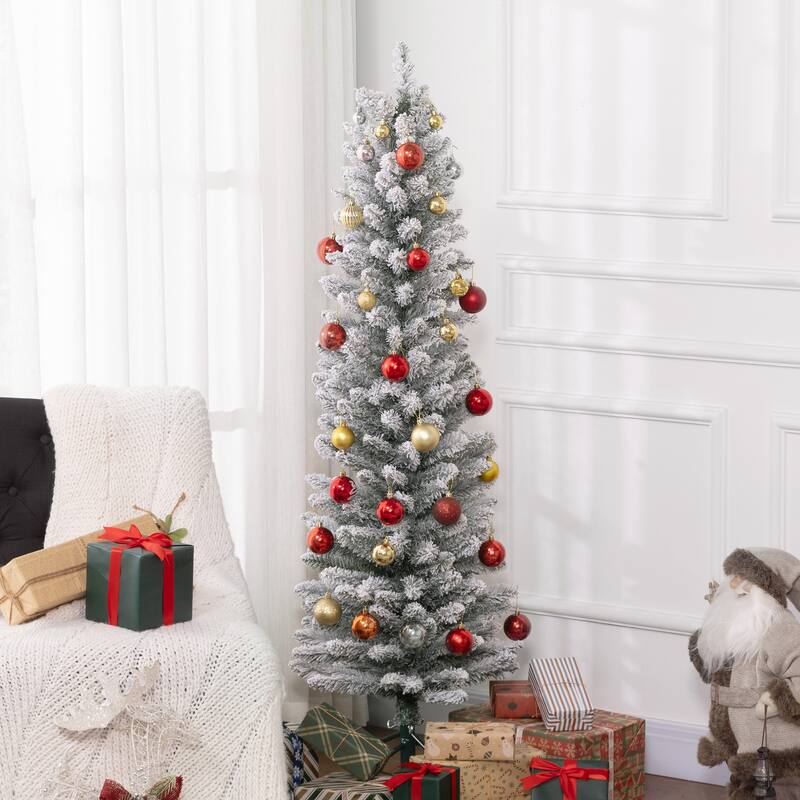 Slim 5ft Snow Flocked Artificial Christmas Tree with Realistic Snow Tips