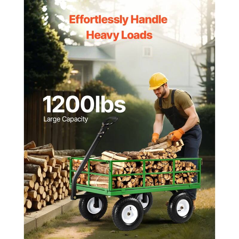Heavy-Duty Steel Garden Cart, 1200 lbs Capacity, 3-in-1 Design - 83.66 x 29.53 x 26.38 inches