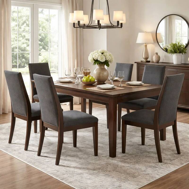 19 Inch Side Chairs, Set of 2, Gray Fabric, Tall Sloped Back, Parson Style