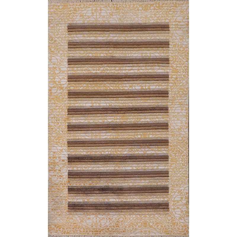Yellow Modern Abstract Accent Rug Handmade Wool Carpet - 2'8"x 4'11"