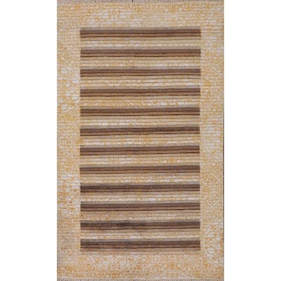 Yellow Modern Abstract Accent Rug Handmade Wool Carpet - 2'8"x 4'11"