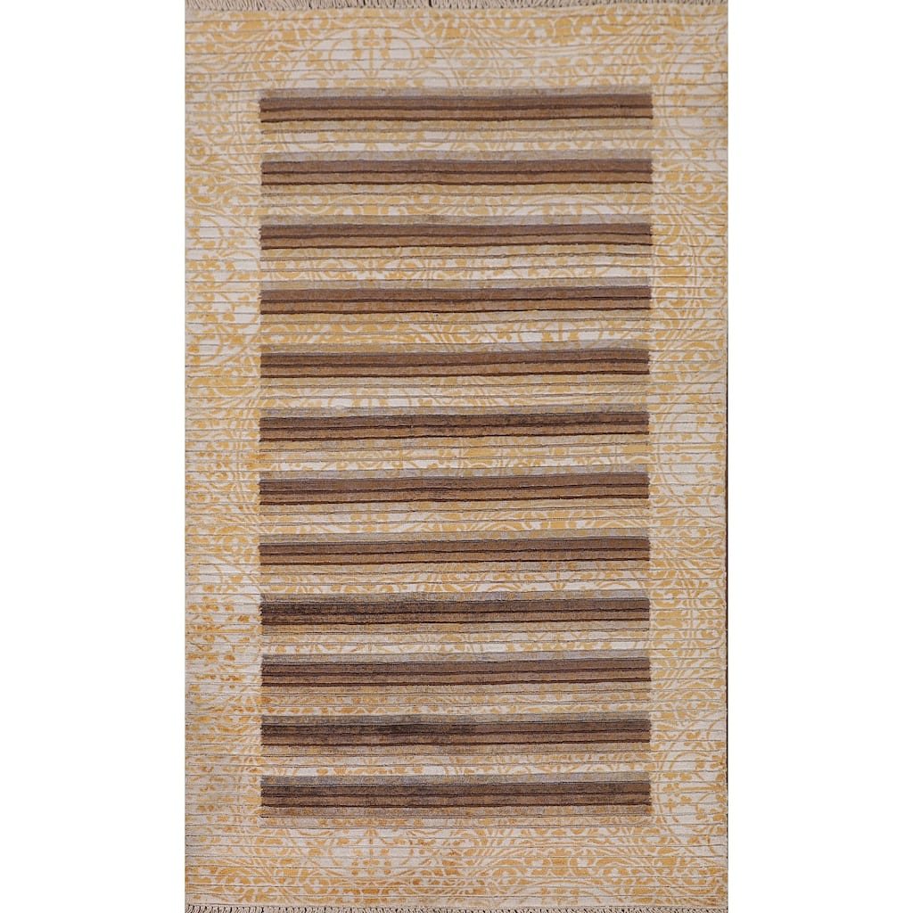 Yellow Modern Abstract Accent Rug Handmade Wool Carpet - 2'8"x 4'11"