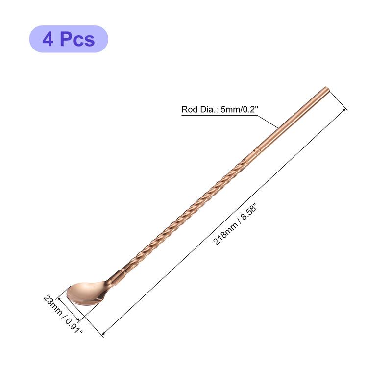 4Pcs 8.6" Stainless Steel Spoons Straws Reusable Twist Handle Spoon - Rose Gold
