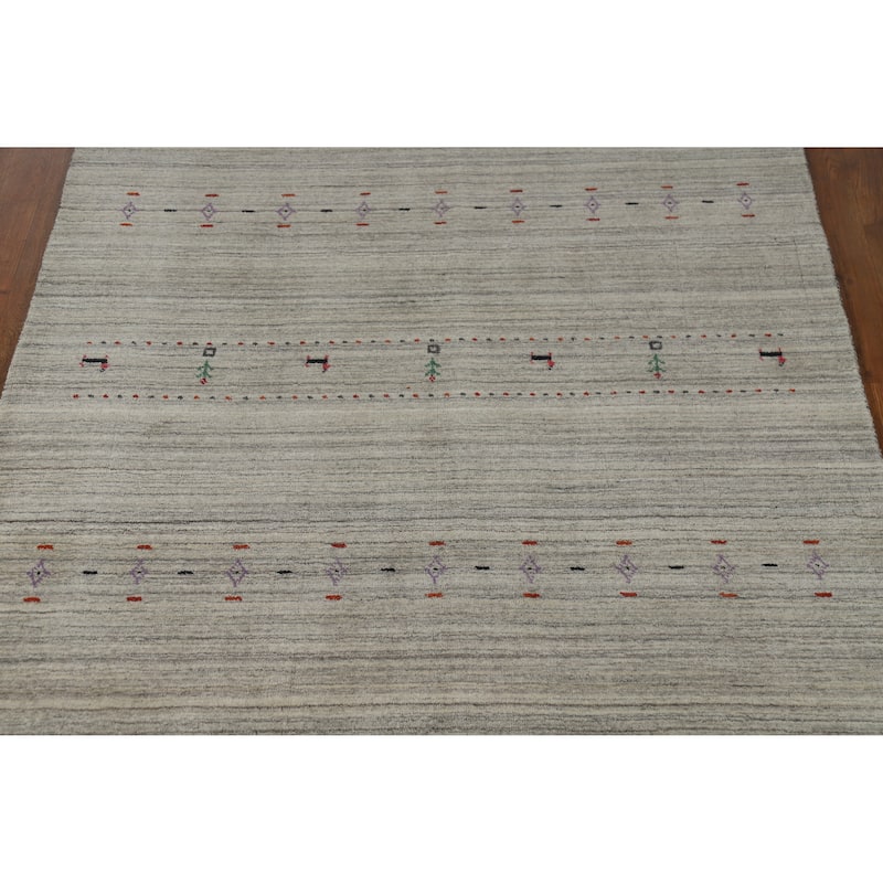 Hand Knotted Oriental 100% Wool Carpet Tribal Animal Pictorial Greys & Charcoal Gabbeh Area Rug - 7' 9'' X 5' 1''