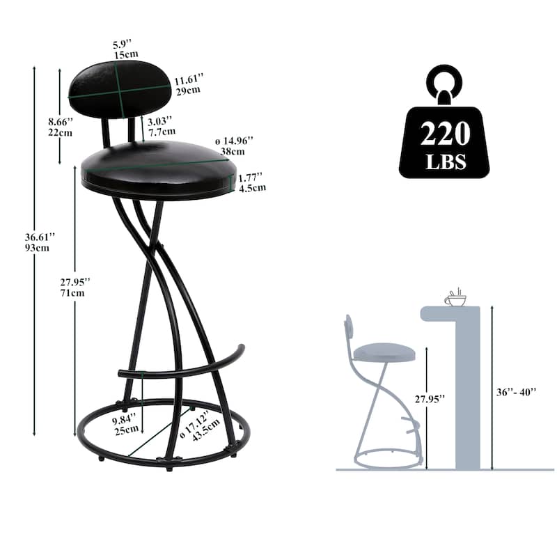 Round Armless Upholstered Velvet Barstools Set of 2