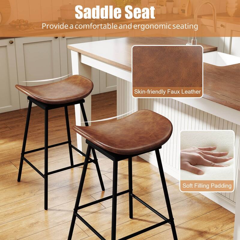 Costway Swivel Barstools Set of 2/4 Faux Leather Upholstered Backless - See Details