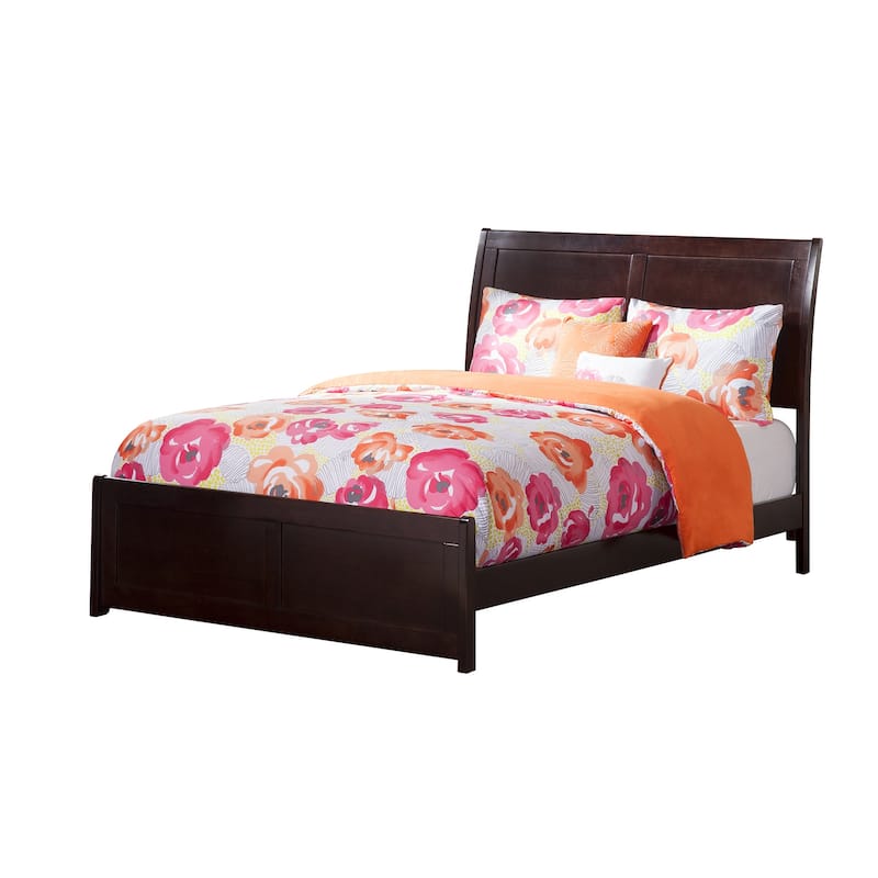 Portland Full Wood Platform Bed with Matching Footboard in Espresso