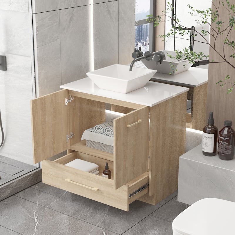 Timechee 29.9"W Single Bathroom Vanity Set Oak