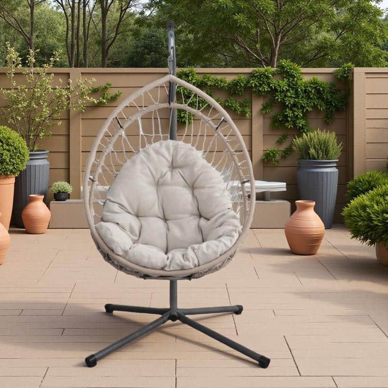 HDPE Egg Hanging Chair with Stand - 350lb Capacity Outdoor/Indoor Swing Chair - Light Gray