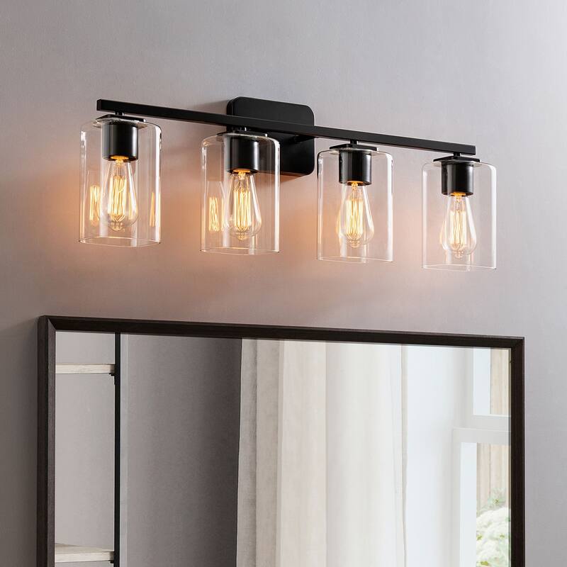 KAWOTI 29inch 4-Light Modern Bathroom Vanity Light with Clear Glass Shades - Painted Black