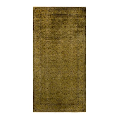 Overton Hand Knotted Wool Vintage Inspired Modern Contemporary Overdyed Green Area Rug - 6' 1" x 12' 4"