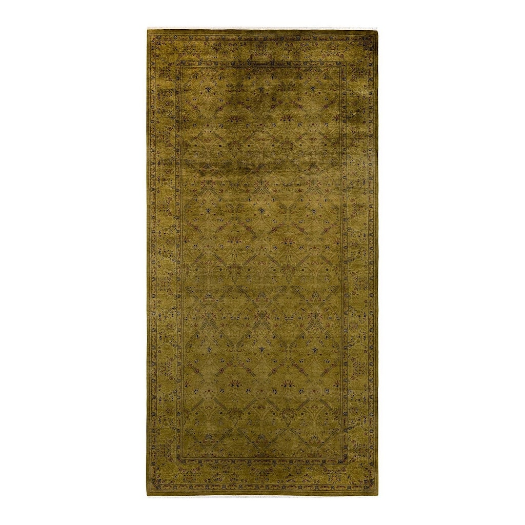 Overton Hand Knotted Wool Vintage Inspired Modern Contemporary Overdyed Green Area Rug - 6' 1" x 12' 4"