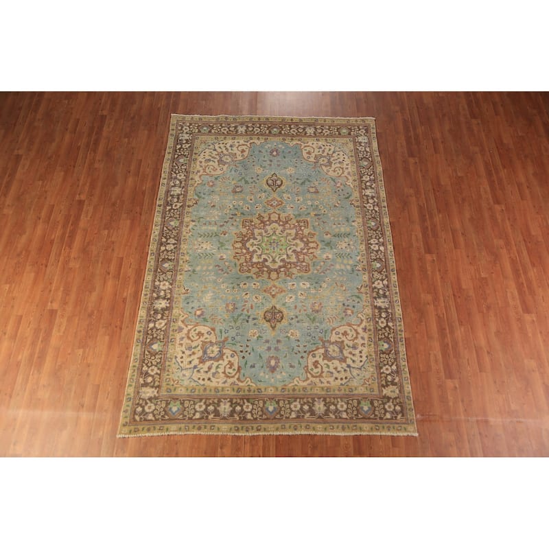 Traditional Tabriz Persian Area Rug Hand-Knotted Floral Wool Carpet - 6'4"x 9'4"