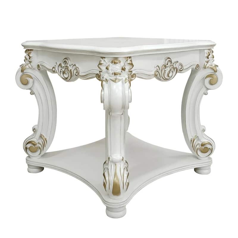 31 in. White and Gold Square Wood End Table, Sturdy Build End Side Table for Living Rooms