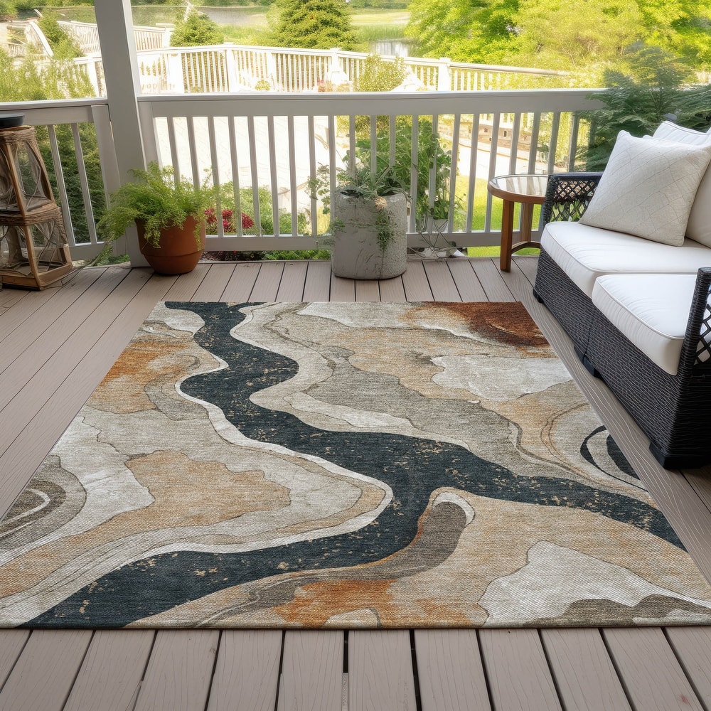 Machine Washable Indoor/Outdoor Contemporary Crackle Chantille Rug