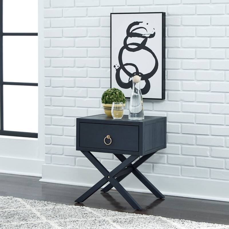 East End Wire Brushed Denim, White, & Black 1 Drawer Accent Table - Wood