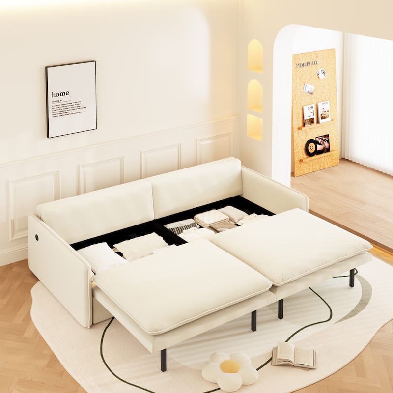 Convertible Sleeper Sofa Bed with Storage and USB Port Modern Chenille Fabric for Versatile Living Spaces