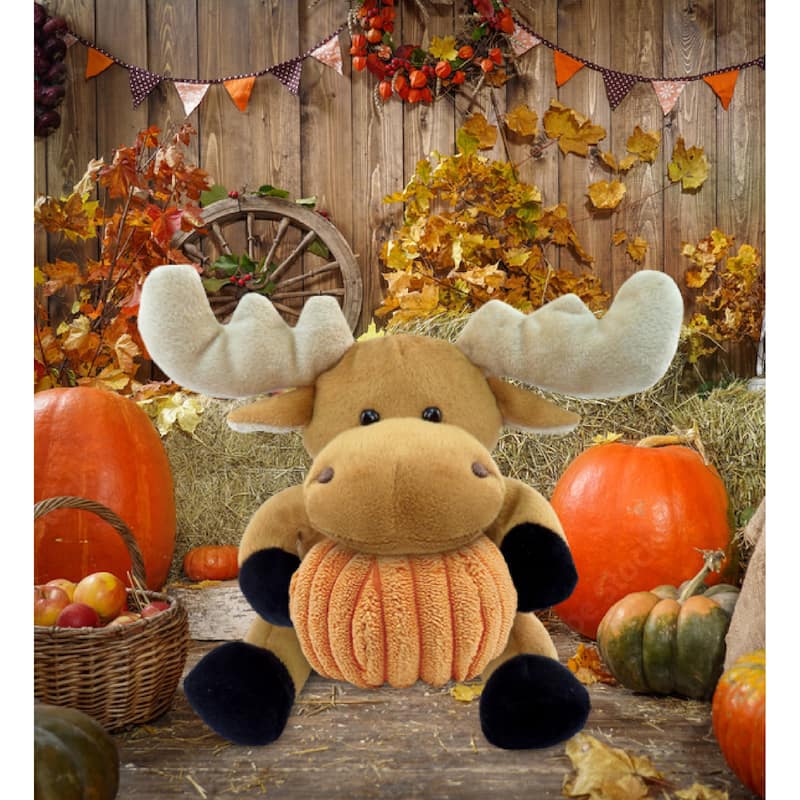 DolliBu Super Soft Moose Stuffed Animal with Pumpkin Decor Plush - 6 inches