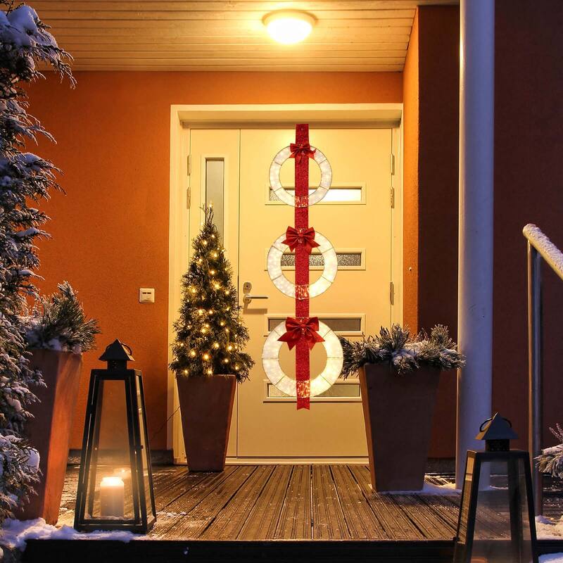 Costway Set of 3 Pre-Lit Wreaths with 450 LED Lights Bows & Hanging - See Details