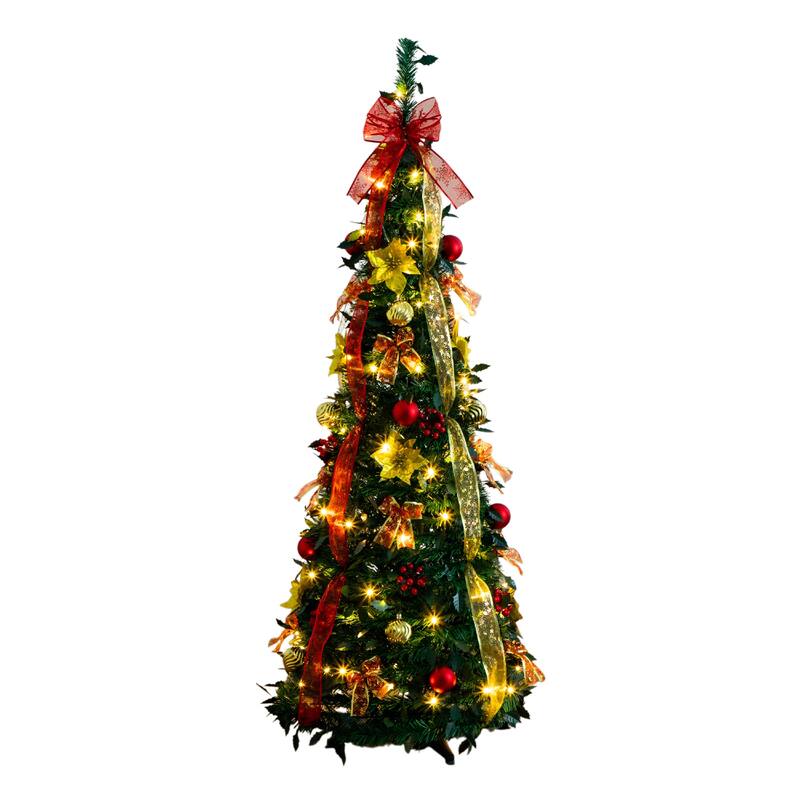 5-ft Pre-Lit Pop up Christmas Tree with Red & Gold Ornaments