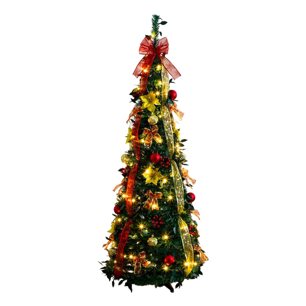 5-ft Pre-Lit Pop up Christmas Tree with Red & Gold Ornaments