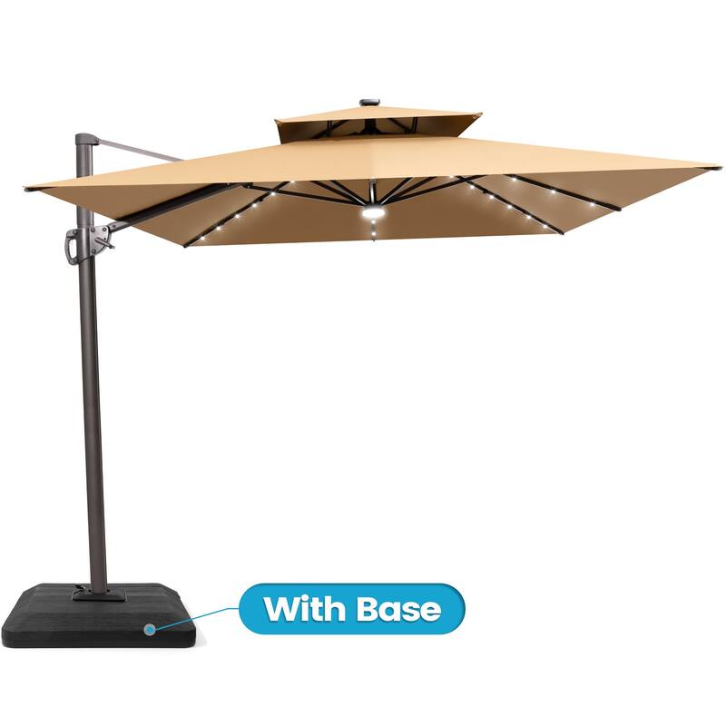9 x 11 FT Outdoor LED Lighted Patio Cantilever Umbrella with 4-Piece Fillable Weighted Base
