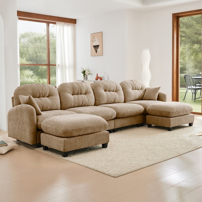 140" Premium Modular Chenille Sectional U-shaped Sofa with Movable Ottomans