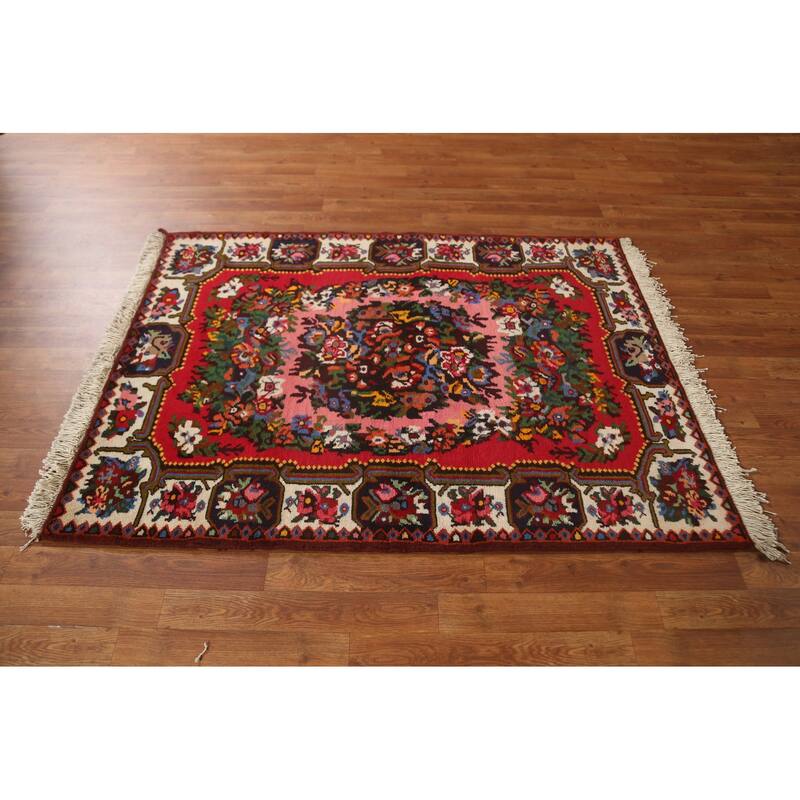 Hand Knotted Oriental 100% Wool Carpet Traditional Floral Pink Bakhtiari Area Rug - 5' 0'' X 3' 8''