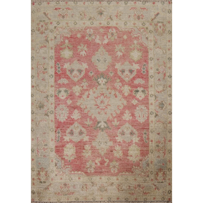Geometric Oushak Turkish Oriental Rug Wool Hand-knotted Bedroom Carpet - 2'11" x 3'7"
