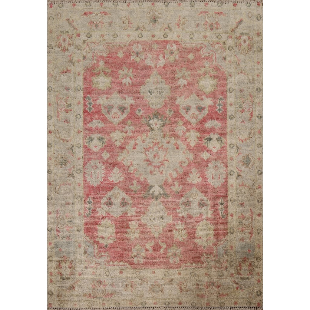 Geometric Oushak Turkish Oriental Rug Wool Hand-knotted Bedroom Carpet - 2'11" x 3'7"