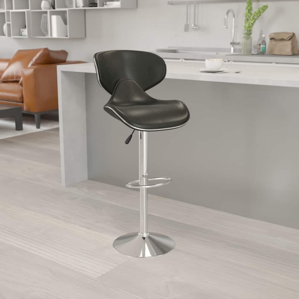 Contemporary Cozy Mid-back Vinyl Height-adjustable Chrome Barstool - 16"W x 17.5"D x 34.5" - 43"H