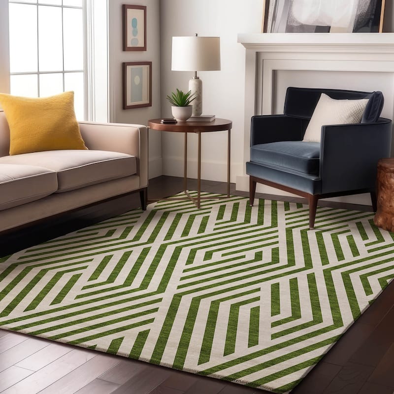 Premium Washable Super Soft Contemporary Geo Mayfield Rug - Olive - 10' x 14' - Rectangle