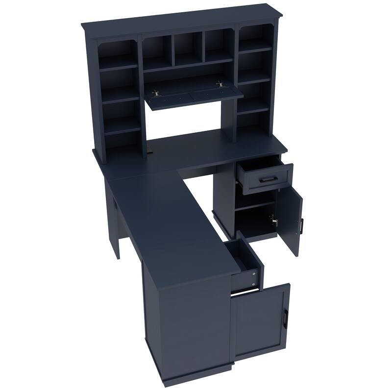 Large Bookcase Desk 2-in-1 Computer Desk L-shape Computer Armoire