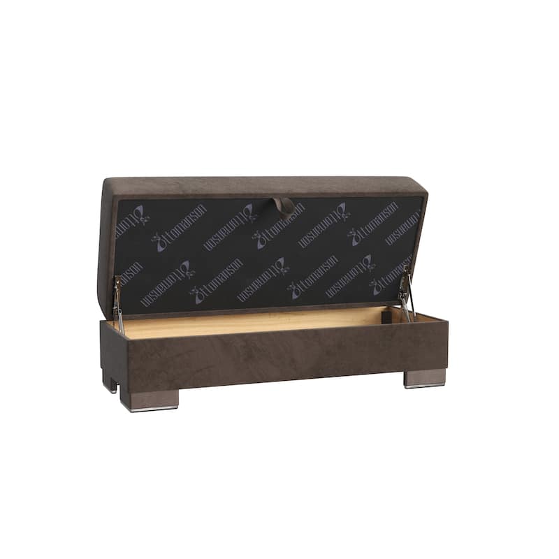 HomeRoots 52" Brown Tufted Microfiber Storage Ottoman