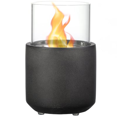 Tabletop Fireplace, Mini Concrete Ethanol Fire Bowl with Lid, Burns up with Liquid Alcohol and Solid Tablet Alcohol