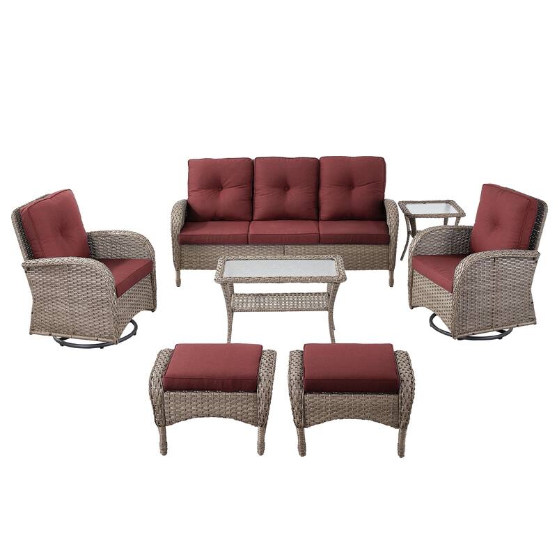 7 Pieces Sofa with Swivel Chairs Ottomans and Table Set