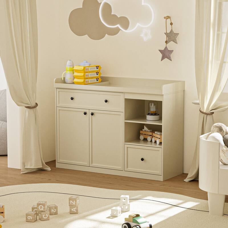 Changing Table Dresser with Drawers and Shelves