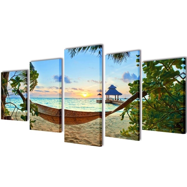vidaXL Canvas Wall Print Set Sand Beach with Hammock 79" x 39"