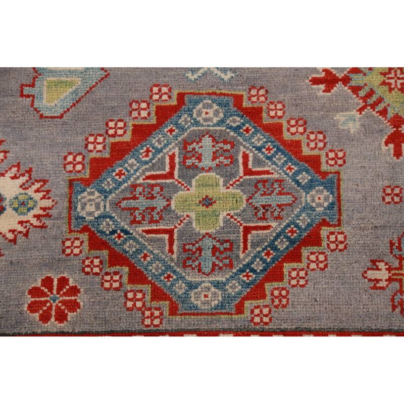 Hand Knotted Oriental 100% Wool Carpet Traditional Geometric Greys & Charcoal Kazak Area Rug - 9' 9'' X 8' 2''