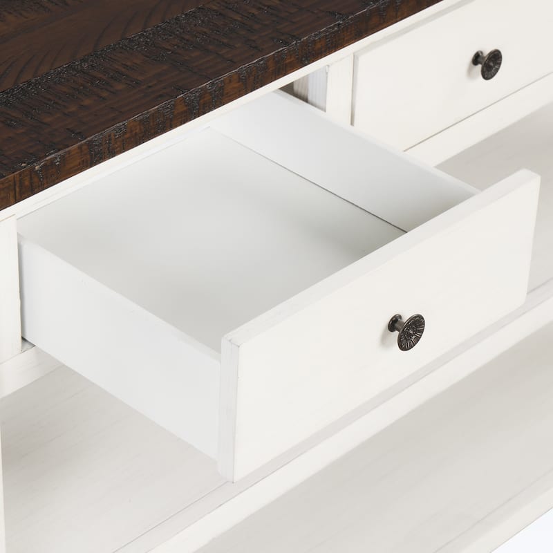 Modern Solid Pine Wood Top Console Table with Drawers and Shelves
