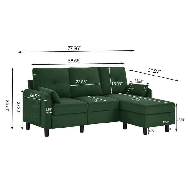 dimension image slide 2 of 5, 77.36" L Shaped Sectional Sofa with Side Storage Pocket and Reversible Ottoman