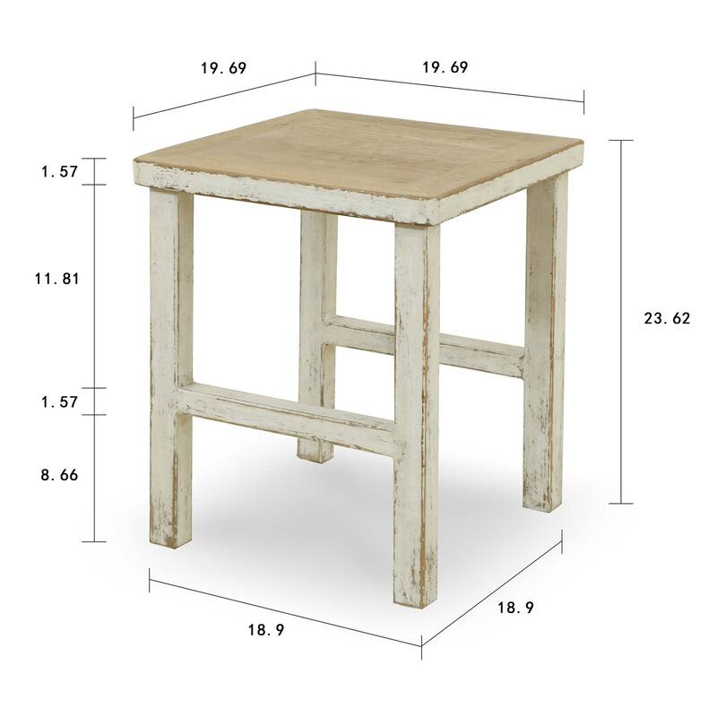 Artissance Reclaimed Wood Song Square Side Table, 24" Tall, Off White