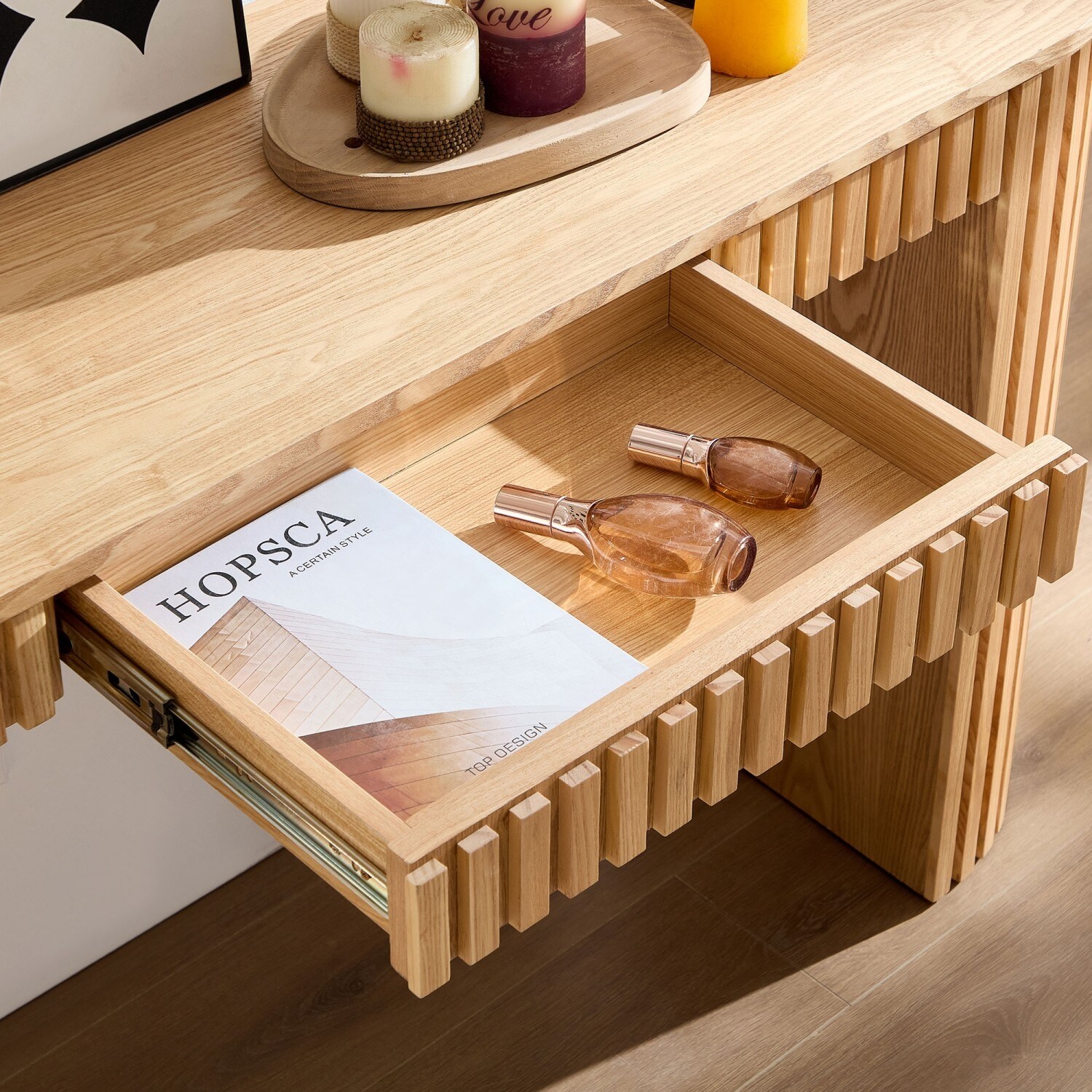 59.05'' Modern Vertical Stripe Console Table With Hidden Drawer